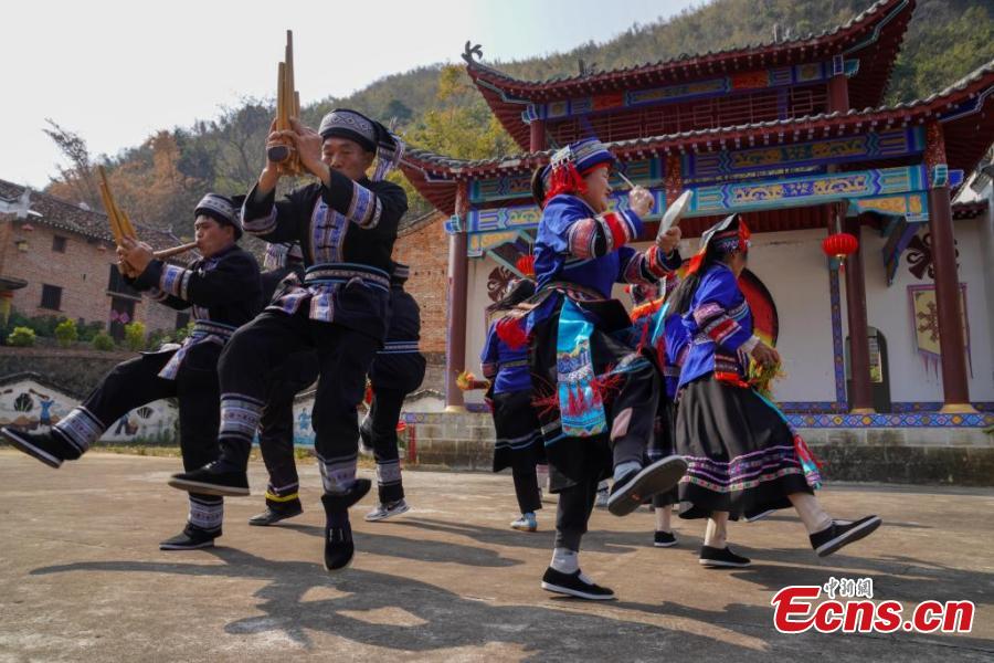 Villagers perform Long Drum Dance to mark Spring Festival in Guangxi