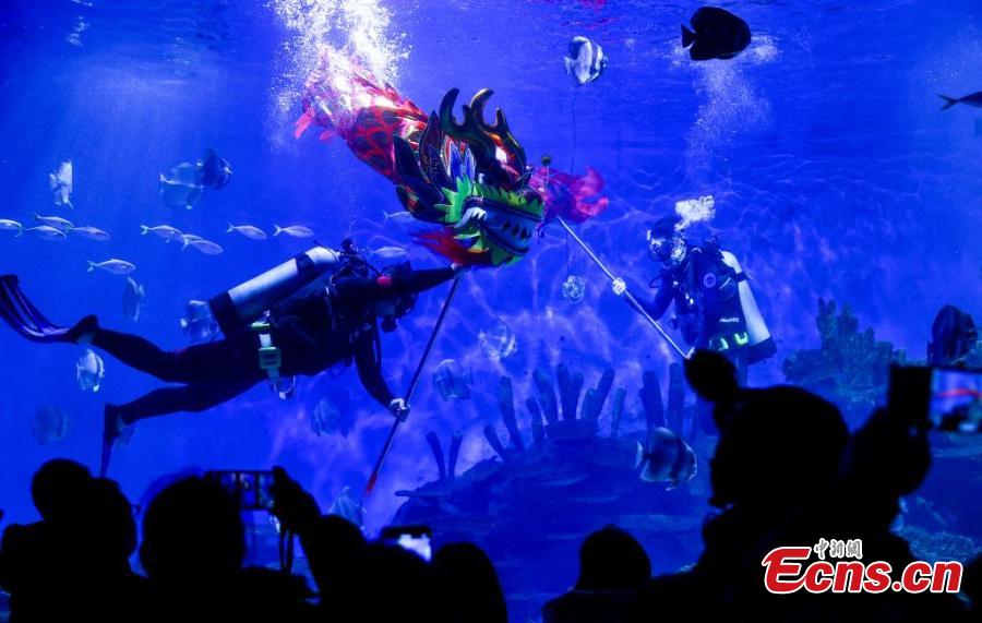 Central China's Hubei stages underwater dragon dance to welcome Spring Festival